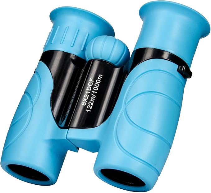 Binoculars for Kids 8x21, Gift for 3-12 Years Boys & Girls, Compact Kids Binoculars High-Resolution Shockproof Mini Binoculars for Bird Watching, Hiking, Camping, Travel Blue 302-CubbioJoy