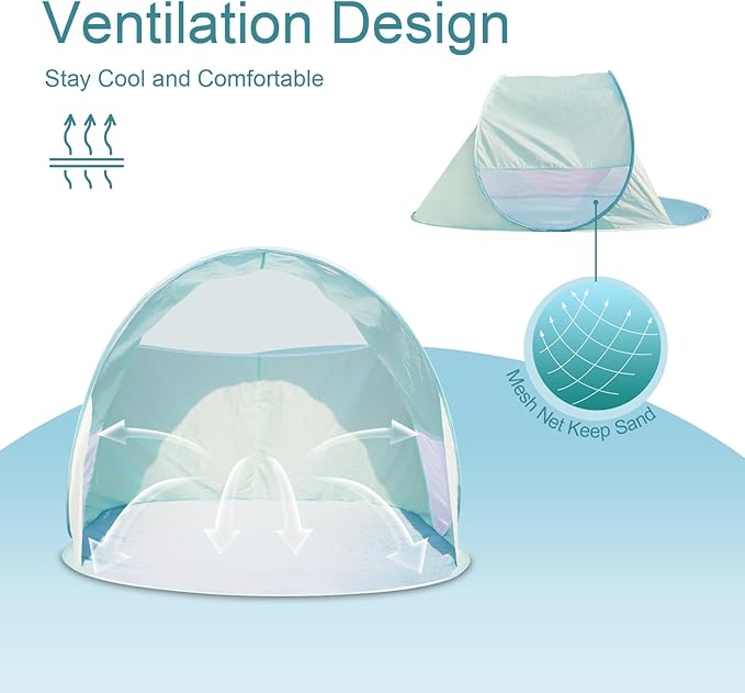 Action Air UPF 50+ Pop Up Beach Tent for 2-3 People, Instant Sun Shelter with 360°Ventilation, Water-Resistant Canopy, Lightweight & Portable Sun Shade for Beach, Camping, Sports (Green)-CubbioJoy