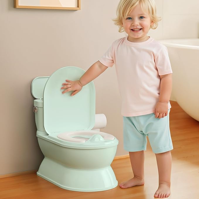 2-in-1 Toddler Potty Training Toilet - Larger Potty Chair & Detachable Training Seat for Boys & Girls Ages 1-3 with Flushing Sound, Wipes Storage, Toilet Paper Holder-CubbioJoy