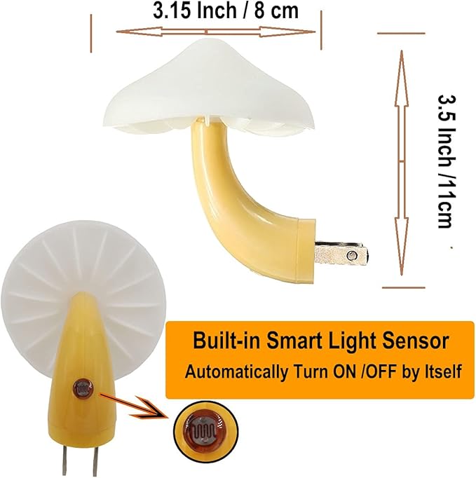 AUSAYE 5 Pack Sensor LED Night Lights Plug in Lamp Mushroom Light for Adults Kids NightLight Bedroom,Bathroom,Toilet,Hallway,Stairs,Kitchen,Basement Red-CubbioJoy