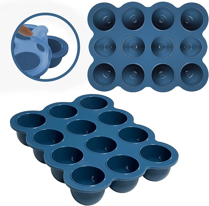 Baby Food Storage 12 x 1.5OZ Silicone Freezer Tray with Lid, Food Grade Silicone Containers for Purees & Vegetables Midnight Blue-CubbioJoy