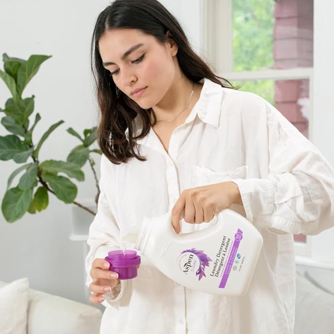 AspenClean Natural Laundry Detergent Lavender & Lemongrass - 100% Natural, Organic, HE Liquid Laundry Detergent - Vegan, Cruelty-Free, Biodegradable - Safe for Babies, Pets & Kids - EWG Certified (2-CubbioJoy