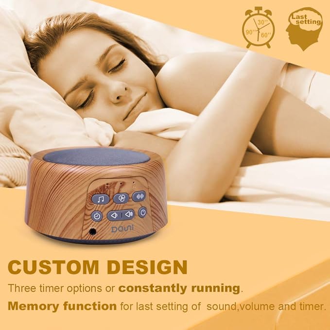DOUNI White Noise Machine with 27 Soothing Sounds Timer, Adjustable Volume, Memory Function for Sleeping, Relaxation,Sound Machine for Kid,Adult,Nursery,Home,Office,Travel.Wood Grain-CubbioJoy