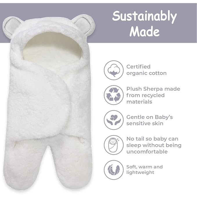 Jam Naturals- Baby Swaddle Blanket, Cute Bear Organic Receiving Swaddling Wrap, Gender Neutral Soft Newborn Baby Registry Gift (White 0-3m)-CubbioJoy
