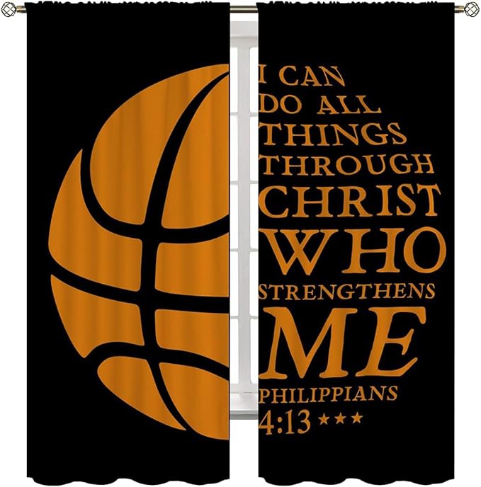 Basketball Blackout Curtains for Boy Girl Room Darkening Decor,Sport Theme and Motto Dark Background Bedroom Living Room Home Rod Pocket Thermal Insulated Window Curtain/Drapes Panel,63x63 Inch…-CubbioJoy