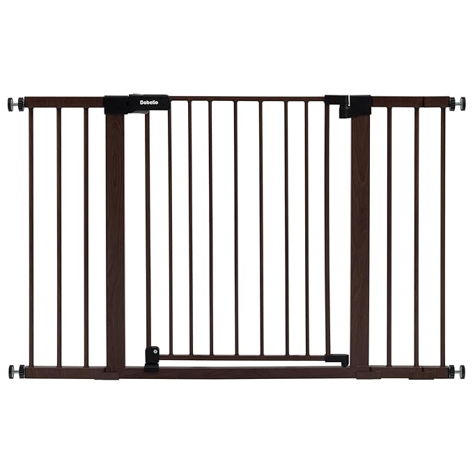 BABELIO Baby Gate with Black Wood Pattern, 29-48 Inch Auto Close Dog Gate for The House, Stairs and Doorways, Pressure Mounted Pet Gate with Door and Y Spindle Rods-CubbioJoy