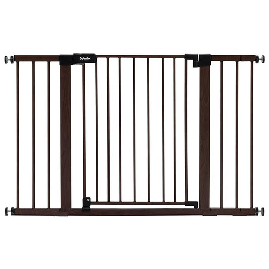 BABELIO Baby Gate with Black Wood Pattern, 29-48 Inch Auto Close Dog Gate for The House, Stairs and Doorways, Pressure Mounted Pet Gate with Door and Y Spindle Rods-CubbioJoy