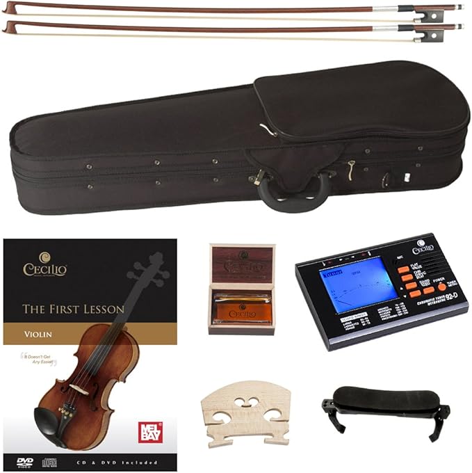 Cecilio 1/4 Violin Solidwood Violin with D'Addario Prelude Strings, Bow, Rosin, Tuner, Shoulder Rest & Lesson Book – Ideal for Beginners-CubbioJoy