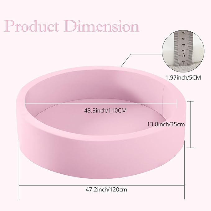 47.2"x 13.8" Foam Ball Pit, Large Ball Pits for Toddlers, Soft Round Playpen Ball Pool for Kids, Ideal Gift for Child Indoor and Outdoor Game, Pink(Balls not Included)-CubbioJoy