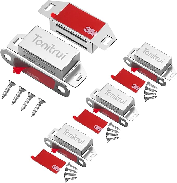 Cabinet Door Magnet, Flat Bottom Cabinet Magnetic Catch with Adhesive, Easy to Install,Only Takes 1 Minute,35lb Magnetic Cabinet Door Drawer Latch (Sliver, 4Pack)-CubbioJoy