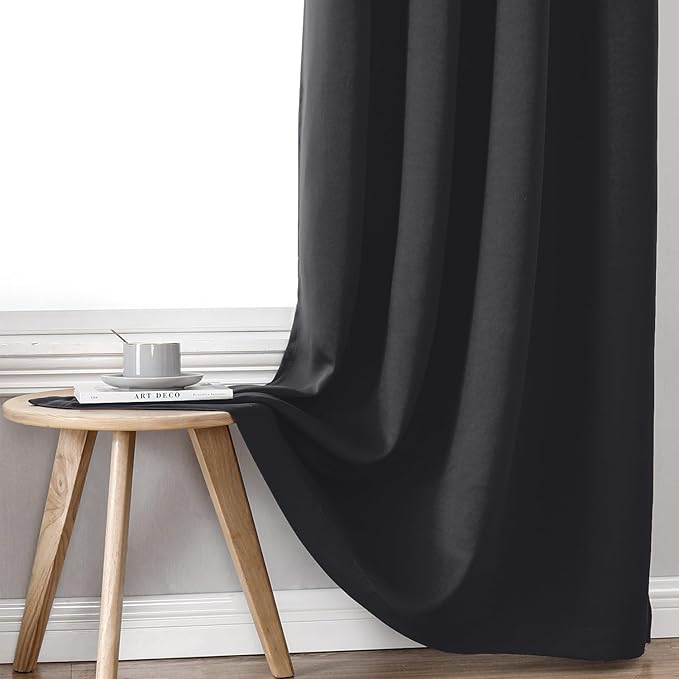 ChrisDowa 100% Blackout Curtains 90 inch Long for Bedroom with Black Liner, 2 Thick Layers Total Blackout Thermal Insulated Grommet Long Window Curtains 2 Panels Set (Dark Grey, 52 x 90 Inch)-CubbioJoy