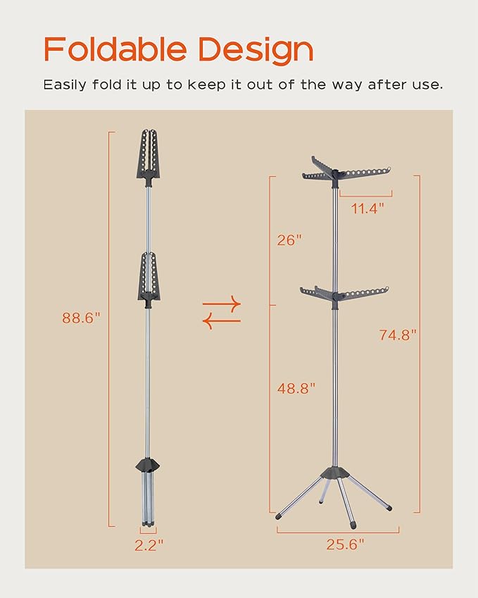Clothes Drying Rack Foldable, 74.8 inch 2 Tier Laundry Drying Rack with Rotating Clothes Rail for 54 Pieces of Clothes, Space Saving, Indoor, Stainless Steel, Grey and Silver CDR002G01-CubbioJoy