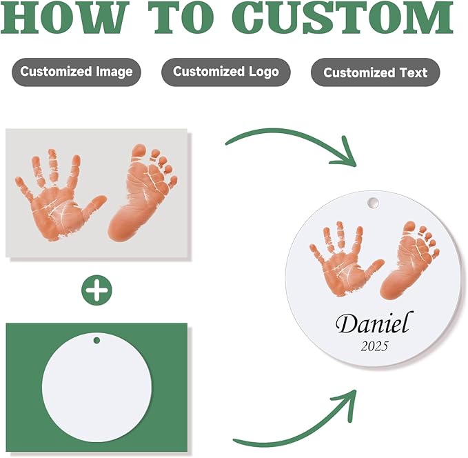 Baby Hand and Footprint Ornament - Baby's Frist Christmas Ornaments with Custom Photo, Name, Date - Personalized Baby Gifts, Newborn Keepsake, New Mom Gifts-CubbioJoy