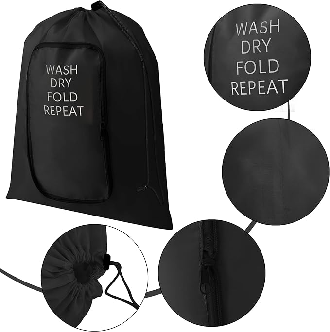 2 Pcs Travel Laundry Bag Washable Dirty Clothes Bag with Drawstring and Zipper for Suitcase, 22 x 18 Inch (Pink, Black,Classic)-CubbioJoy