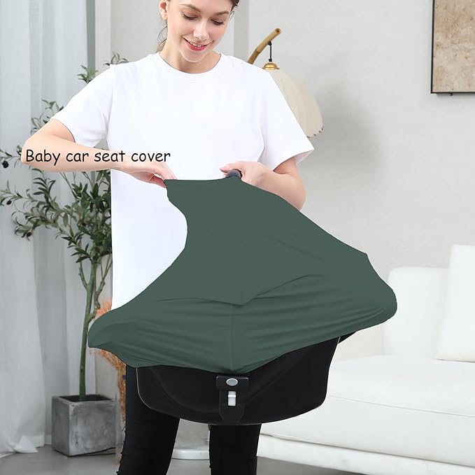 Car Seat Cover Baby for Nursing, Baby Breastfeeding Cover Carseat Canopy Covers, Solid Color Multi-use Nursing Cover for Babies (Roman Green)-CubbioJoy