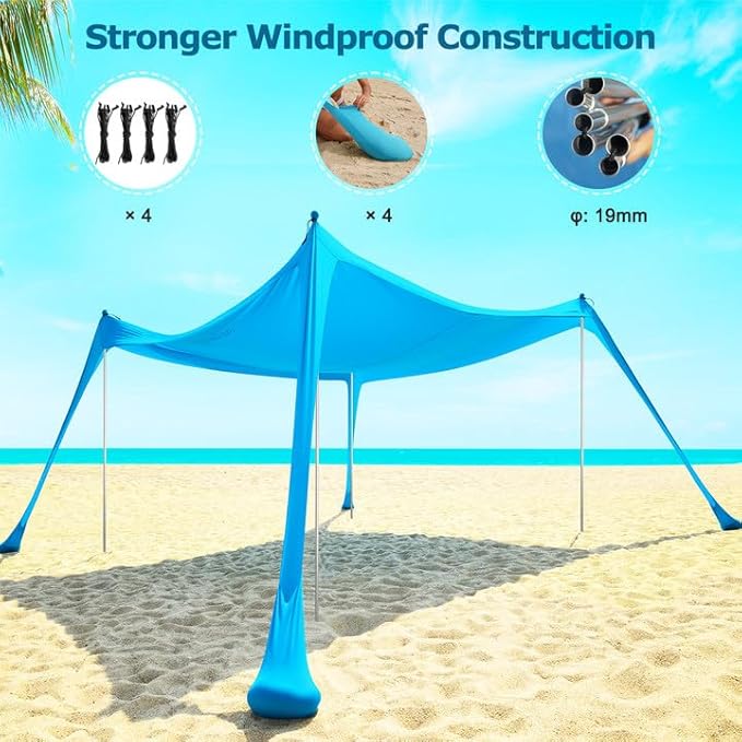 COMMOUDS Beach Tent Sun Shelter - UPF50+ Pop Up Beach Canopy with Sandbags & Sand Shovel & Windproof Poles, Portable Sun Shade for Beach, Camping, Picnics, Backyard-CubbioJoy