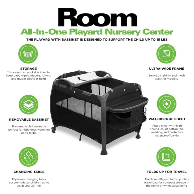 Joovy Room-Playard, Nursery Center, Bassinet, Changing-Table, Black-CubbioJoy