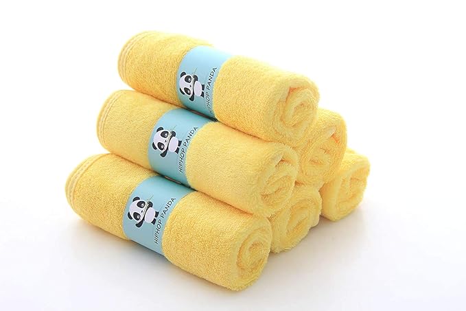 HIPHOP PANDA Baby Washcloths, Rayon Made from Bamboo - 2 Layer Ultra Soft Absorbent Newborn Bath Face Towel - Reusable Baby Wipes for Delicate Skin - Yellow, 30 Pack-CubbioJoy