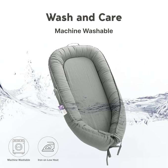 Infant Lounger, Baby Nest Cover for Baby Girls & Boys, Newborn Essentials for Baby 0-18 Months, 100% Cotton Breathable (Slate_Gray)-CubbioJoy