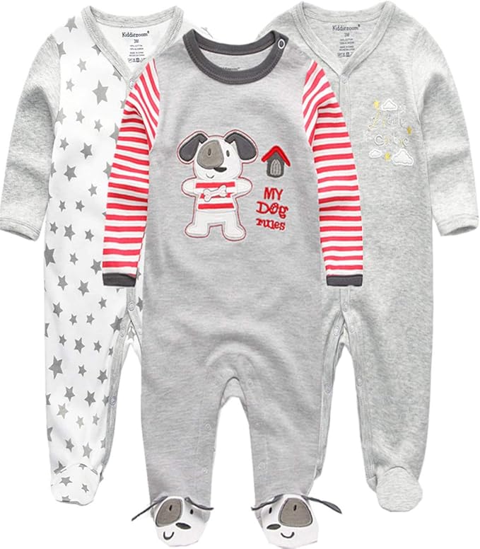 Kiddiezoom Baby and Toddler Boys'Snug Fit Footed One-Piece Romper Jumpsuit Cotton Cotton Footed Outfit-CubbioJoy