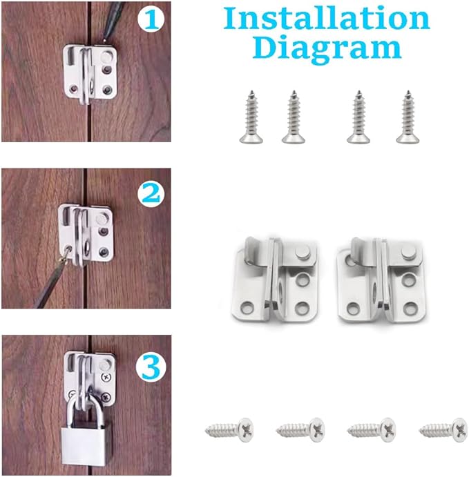 2 Pairs Slide Bolt Gate Latch Stainless Steel Brushed Finish Padlock Anti-Theft Hasp with Screws for Window Bedroom Bathroom Cabinet Mailbox Garden Pet Cage(UMK)-CubbioJoy