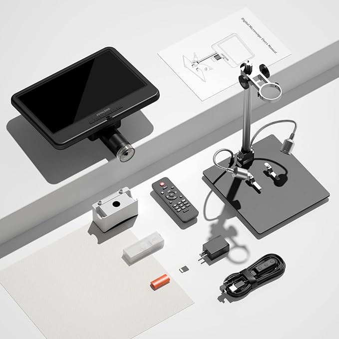 JL210 10.1'' Digital Microscope for Adults, Coin Magnifier Microscopes Full View for Error Coins, Soldering Electronics Microscopes Camera, 8 LED, 12.6" Metal Stand, PC View, 32GB-CubbioJoy
