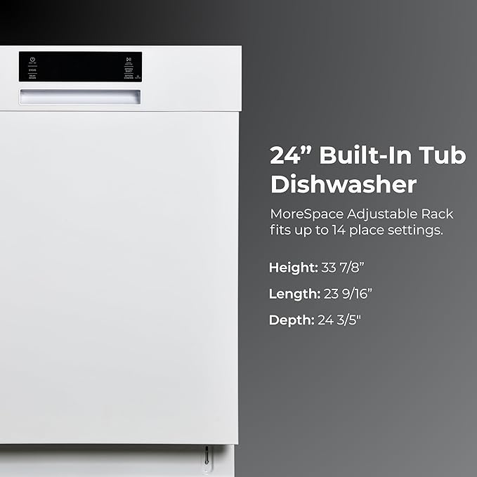 Kenmore 24" Built-in Stainless Steel Tub Dishwasher SmartWash, UltraWash, SmartDry Plus, MoreSpace Adjustable Rack and Leak Detect, Energy Star Certified, White-CubbioJoy