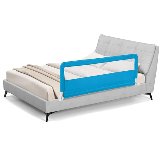 BABY JOY Bed Rails for Toddlers, 59'' Extra Long, Swing Down Bed Guard w/Safety Straps, Folding Baby Bedrail for Kids Twin, Double, Full Size Queen & King Mattress (Blue, 59-Inch)-CubbioJoy