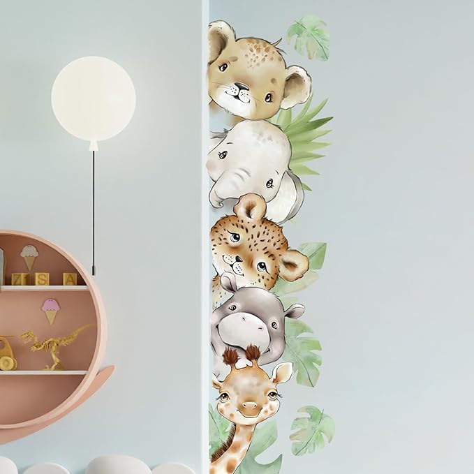 55.12 x 15.75 InchWatercolor Jungle Animal Wall Decals Tiger Elephant Zebra Giraffe Hippo Forest Wall Stickers Removable Peel and Stick Stickers for Baby Nursery Playroom Bedroom Classroom-CubbioJoy