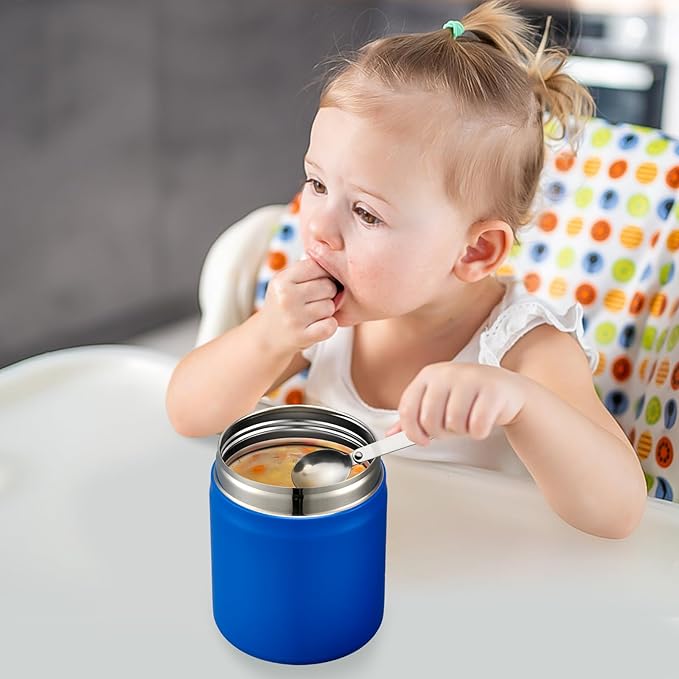 17oz Soup Thermo for Hot Food Kids Insulated Vacuum Food Jar with Stainless Steel Spoon Wide Mouth Thermo Leakproof Lunch Food Container Kids Hot Lunch Box (Blue)-CubbioJoy