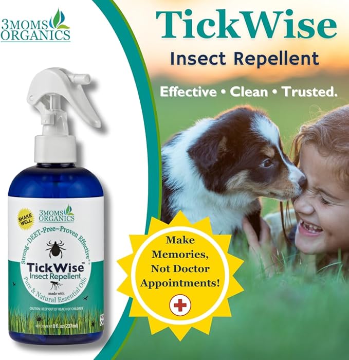 3 Moms Organics TickWise 8oz, Made with All Natural Essential Oils, DEET-Free, Tick and Insect Repellent, Plant Based Essential Oils, All Natural Ingredients Great for Adults, Kids, Dogs & Horses-CubbioJoy
