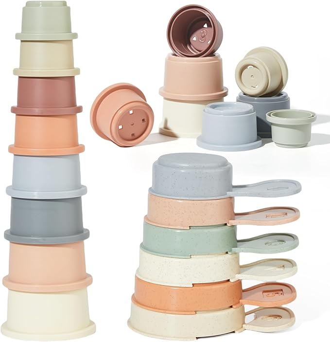 Baby Bath Toys for Kids Ages 1-3, 14 PCS Mold Free Bath Toys for Toddler with Stacking Cups & Bath Spoons, Bathtub Water Toys for Babies 6-12 Months Early Learning Educational Gifts-CubbioJoy