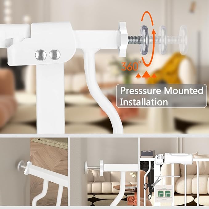 Baby Gate for Doorways Stairs Hallway 85.8-90.5 Inch Wide, Walk Through Child Gates with Pressure Mounted Extention Kit, Indoor Safety Child Gates for Kids or Pets-CubbioJoy