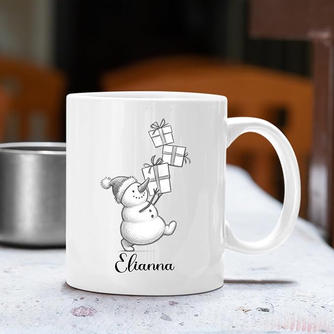Customized Snowman White Coffee Cups Gift For Daughter Son Kids, Unique Snowman Accent Coffee Mug 11 15 Oz, Personalized Name Snowmen Ceramic Teacup Gift For Boyfriend Girlfriend Birthday Christmas-CubbioJoy