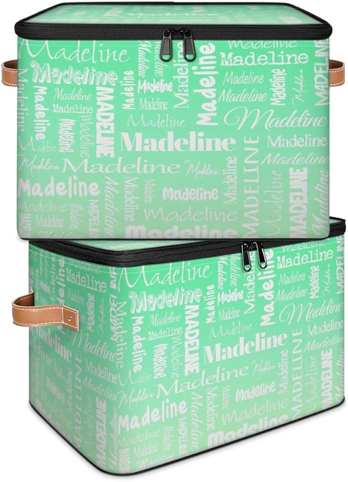 Custom Storage Basket with Name, Personalized Storage Bins with Zipper Lid, Foldable Fabric Storage Box Large capacity with Handle Green Gradient-CubbioJoy