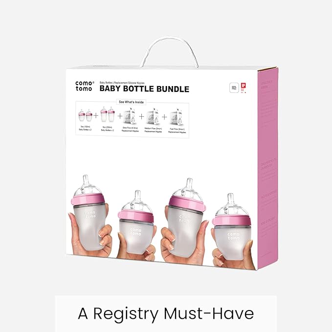 Comotomo Baby Bottle Bundle, Pink, (7 Piece Set)-CubbioJoy