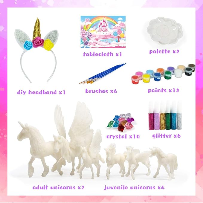 DIY Painting Unicorn Kit Arts and Crafts Set for Kids or Girls Decorate and Drawing 3D Toys for Children Gift(6 Unicorns)-CubbioJoy