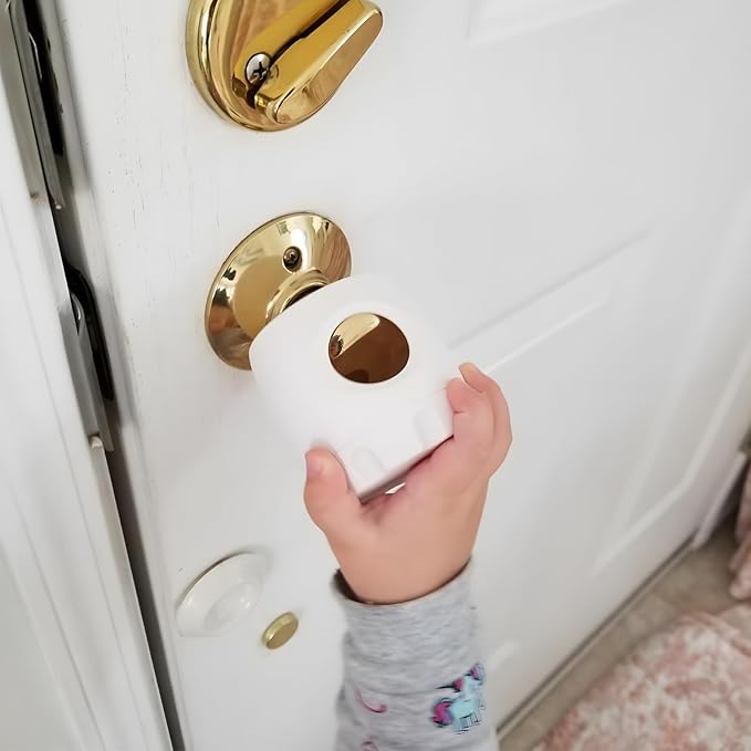 4 Pack Door Knob Safety Cover for Kids, Door Knob Cover, Screw Thread Design, Doors Knobs Child Proof Locks, Reusable and Reliable, for Toddler Baby Safety Doors Handle Covers (White)-CubbioJoy