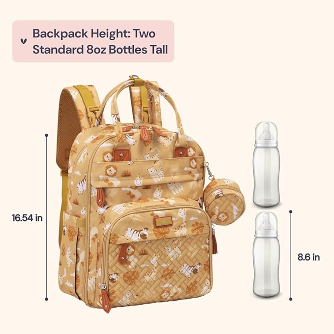 BabbleRoo Diaper Bag Backpack - Baby Essentials Travel Tote - Multi Function Water Resistant Diaper Bag, Travel Essentials Baby Bag with Changing Pad, Stroller Straps & Pacifier Case - Unisex, Safari-CubbioJoy