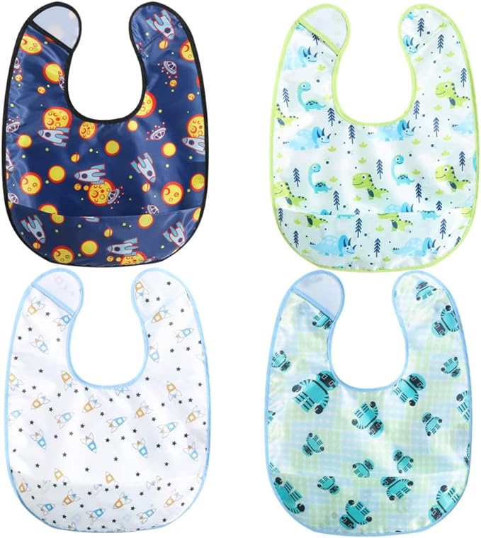 Baby bibs Waterproof Toddler bib - Feeding bib with Pocket for Infant Boy Girl Washable 6-36M-CubbioJoy