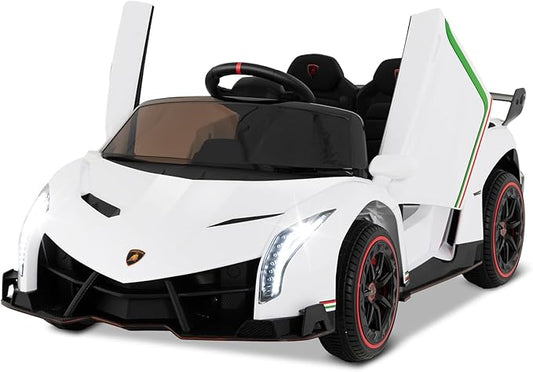 Costzon Ride on Car, Lamborghini Licensed 12V Battery Powered 4WD Sports Car with Remote Control, 3 Speeds, Hydraulic Doors, LED Lights, Towing Wheel, Horn, Music, Electric Vehicle for Kids Aged 3-8-CubbioJoy