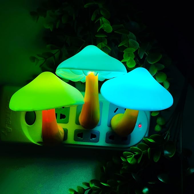 AUSAYE 4 Pack Plug in Night Light Sensor Light, Color Changing Mushroom Light LED Nightlights for Kids, Adults, Bedroom, Bathroom,Hallway, Stairs, Kitchen-CubbioJoy