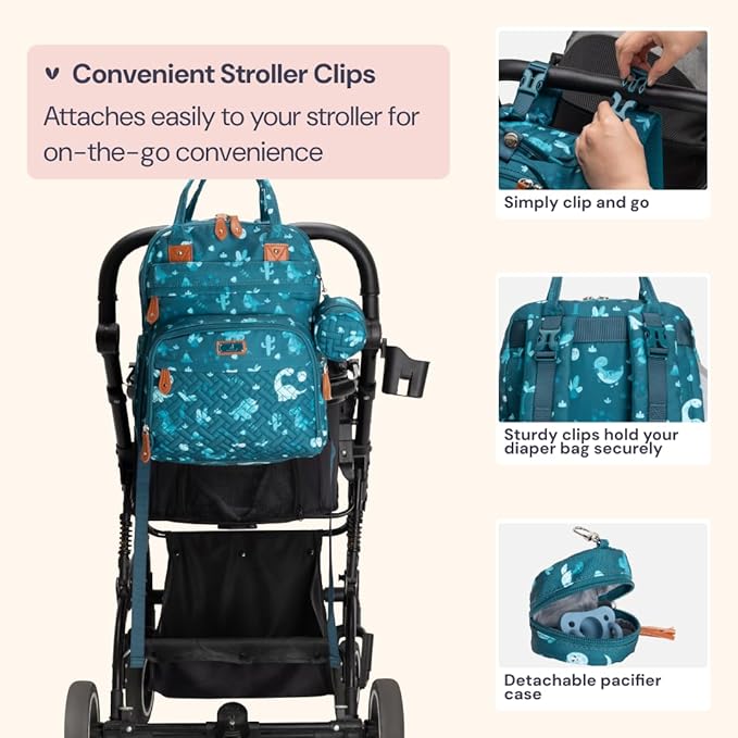BabbleRoo Diaper Bag Backpack - Baby Essentials, Travel Essentials Baby Bag with Changing Pad, Stroller Straps & Pacifier Case - Unisex, Dino-CubbioJoy
