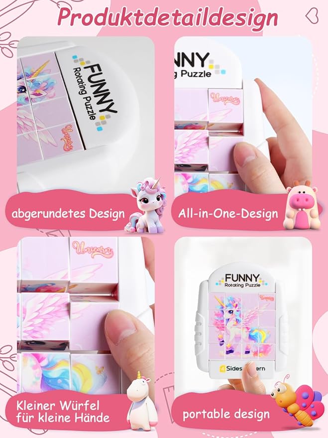 16-Piece Rotating Puzzles for Kids 4-6, Toddlers Puzzles 2-4, Road Trip, Airplane Activities Game, Travel Toys - Brain Teaser, Fine Motor Skills - Birthday Gifts Boys & Girls - Pink Alicorn-CubbioJoy