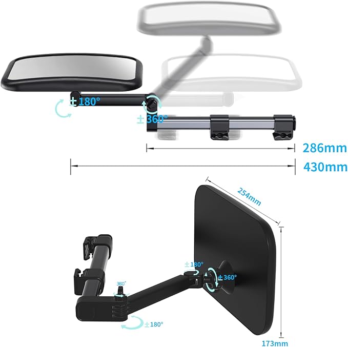 Baby Car Mirror Rear Facing, Safety Adjustable Car Seat Mirror for Baby Extendable Camera Monitor with Hook Clip Design Clear View ShatterProof + 2 Baby on Board Stickers,2 Seat Headrest Hook-CubbioJoy