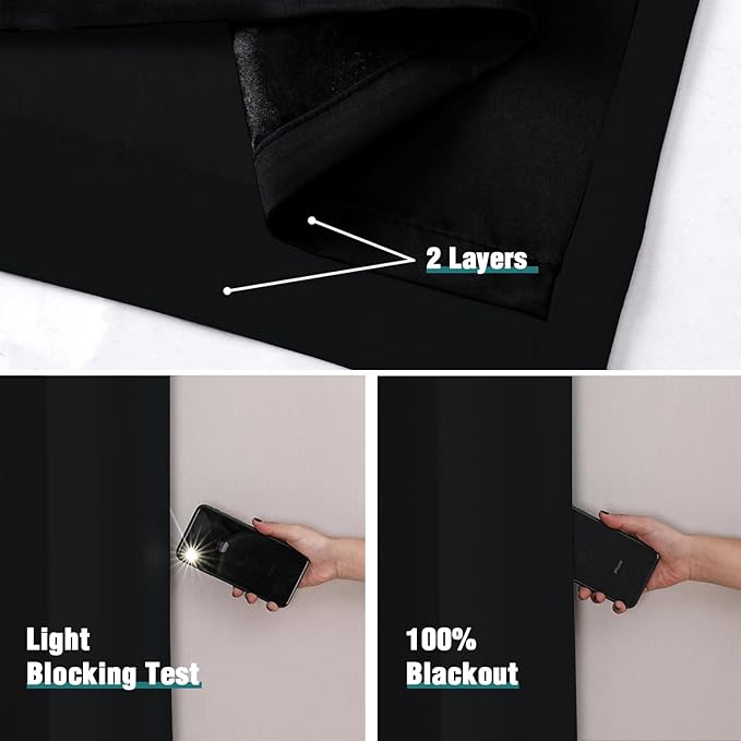 ChrisDowa 100% Blackout Curtains 108 inch Long for Bedroom with Black Liner, 2 Thick Layers Total Blackout Thermal Insulated Grommet Window Curtains 2 Panels Set (Black, 52 x 108 Inch)-CubbioJoy