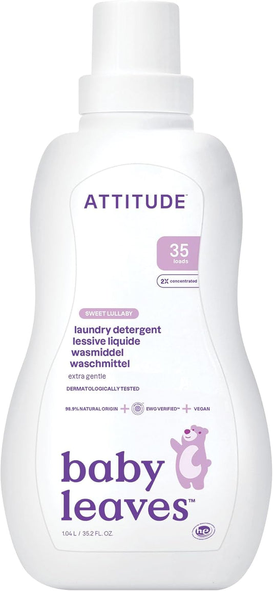 ATTITUDE Baby Laundry Detergent, EWG Verified, Plant and Mineral-Based Formula, HE Compatible, Vegan Household Products, Sweet Lullaby, 35 Loads, 35.5 Fl Oz-CubbioJoy