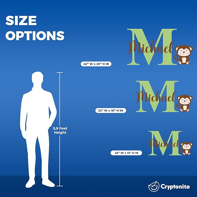 CRYPTONITE Personalized Name Jungle Animals Vinyl Wall Decor I Nursery Wall Decal for Baby Boy & Girl Decoration I Stickers for Kids I Multiple Options for Customization (D. Monkey)-CubbioJoy