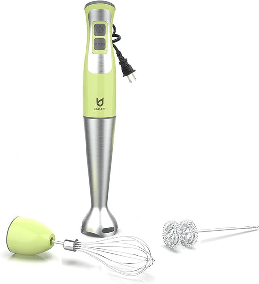 Immersion Hand Blender, UTALENT 3-in-1 8-Speed Stick Blender with Milk Frother, Egg Whisk for Coffee Milk Foam, Puree Baby Food, Smoothies, Sauces and Soups - Green-CubbioJoy