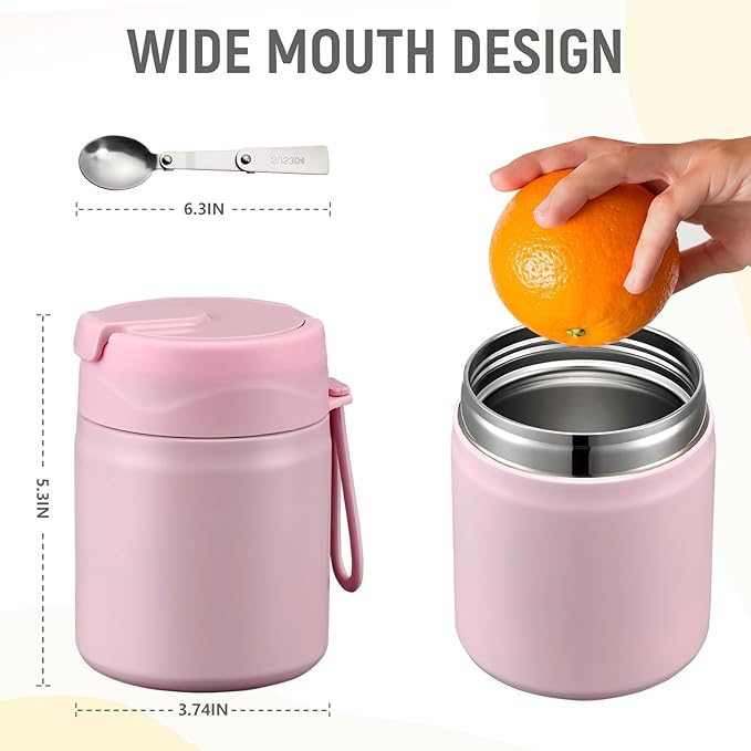 17oz Soup Thermo for Hot Food Kids Insulated Vacuum Food Jar with Stainless Steel Spoon Wide Mouth Thermo Leakproof Lunch Food Container Kids Hot Lunch Box (Pink)-CubbioJoy